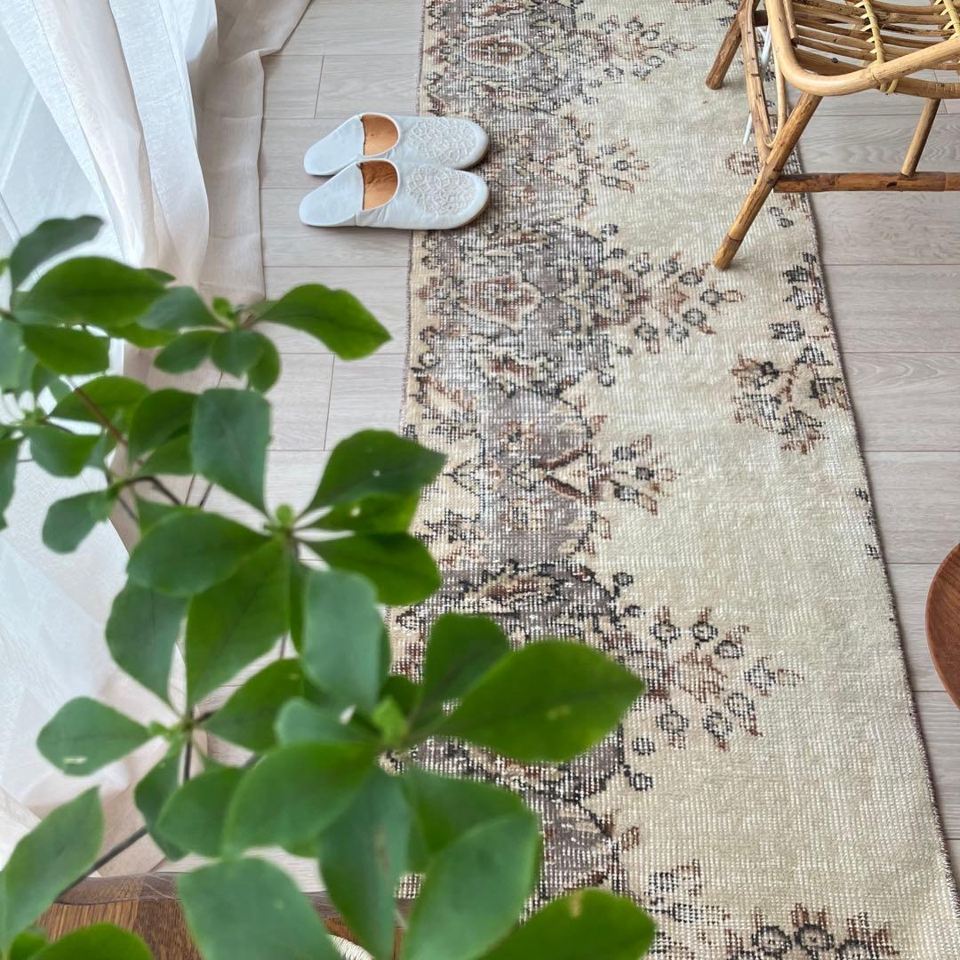 カフェオレベージュ54×220ブラウン　超ロングランナー　トルコヴィンテージラグ