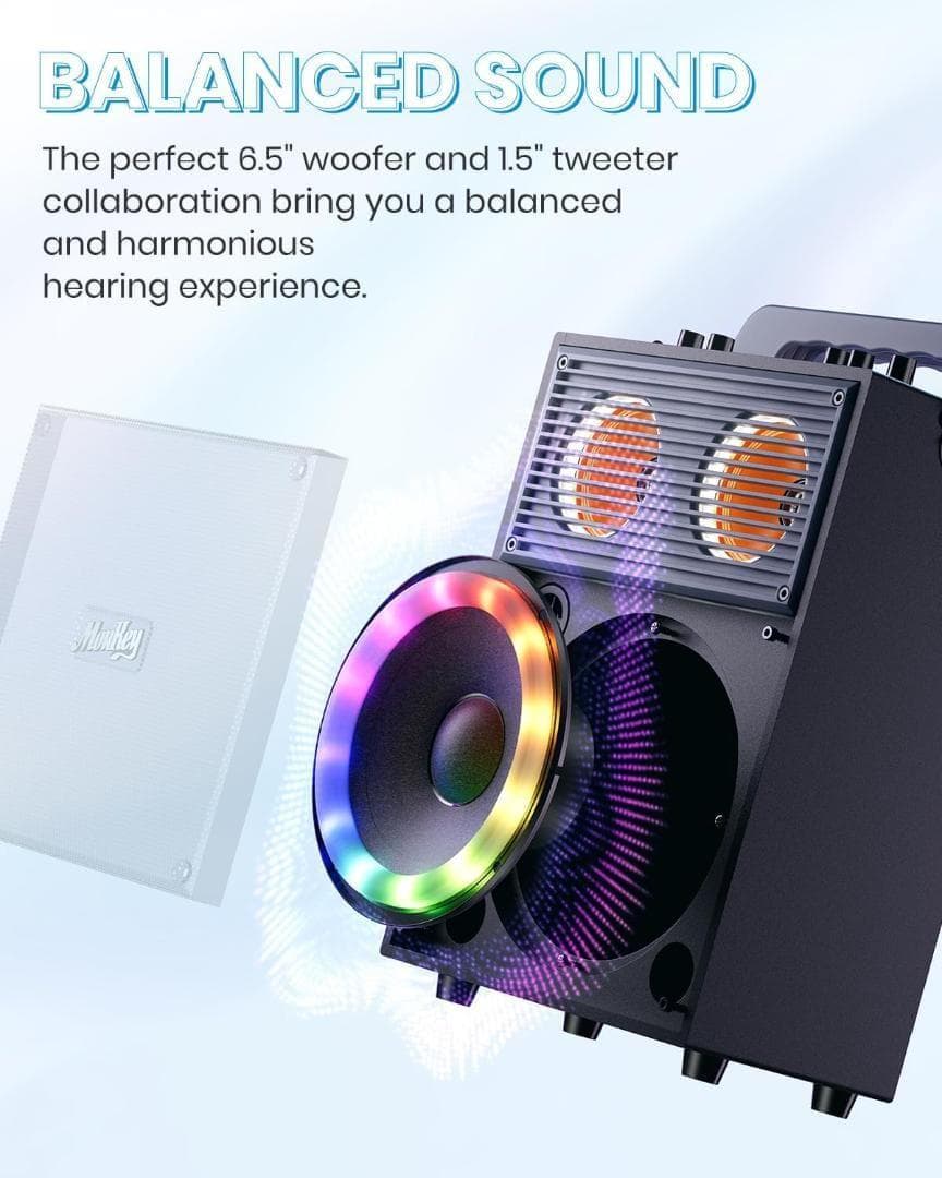 Moukey カラオケマシン、ストラップ付きポータブルBluetooth PA