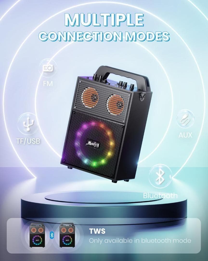 Moukey カラオケマシン、ストラップ付きポータブルBluetooth PA