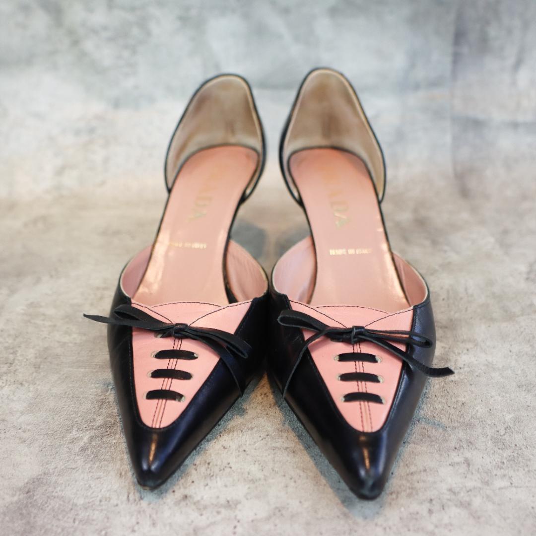 PRADA レザー リボンデザイン パンプス ヒール レディース