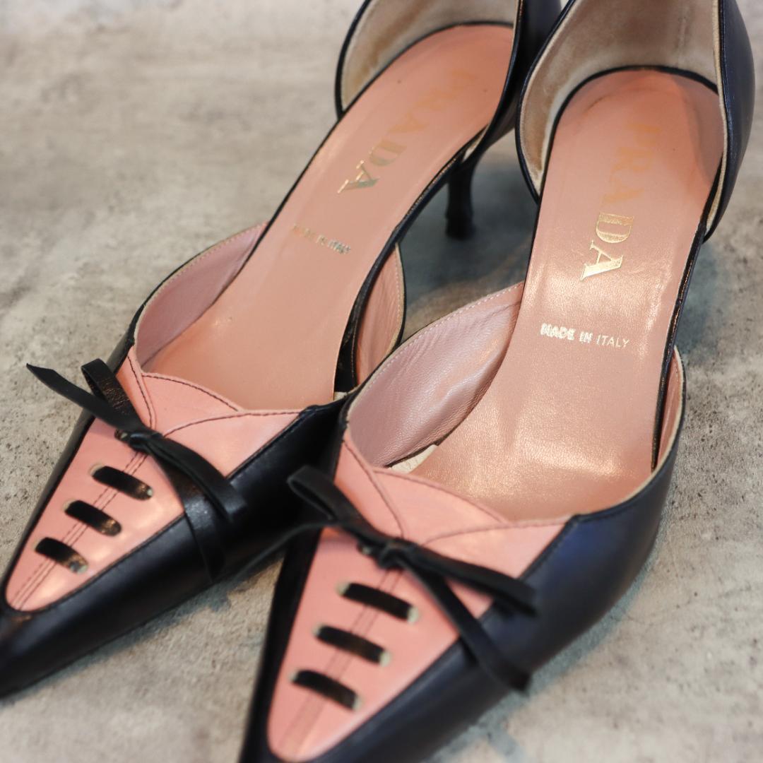 PRADA レザー リボンデザイン パンプス ヒール レディース