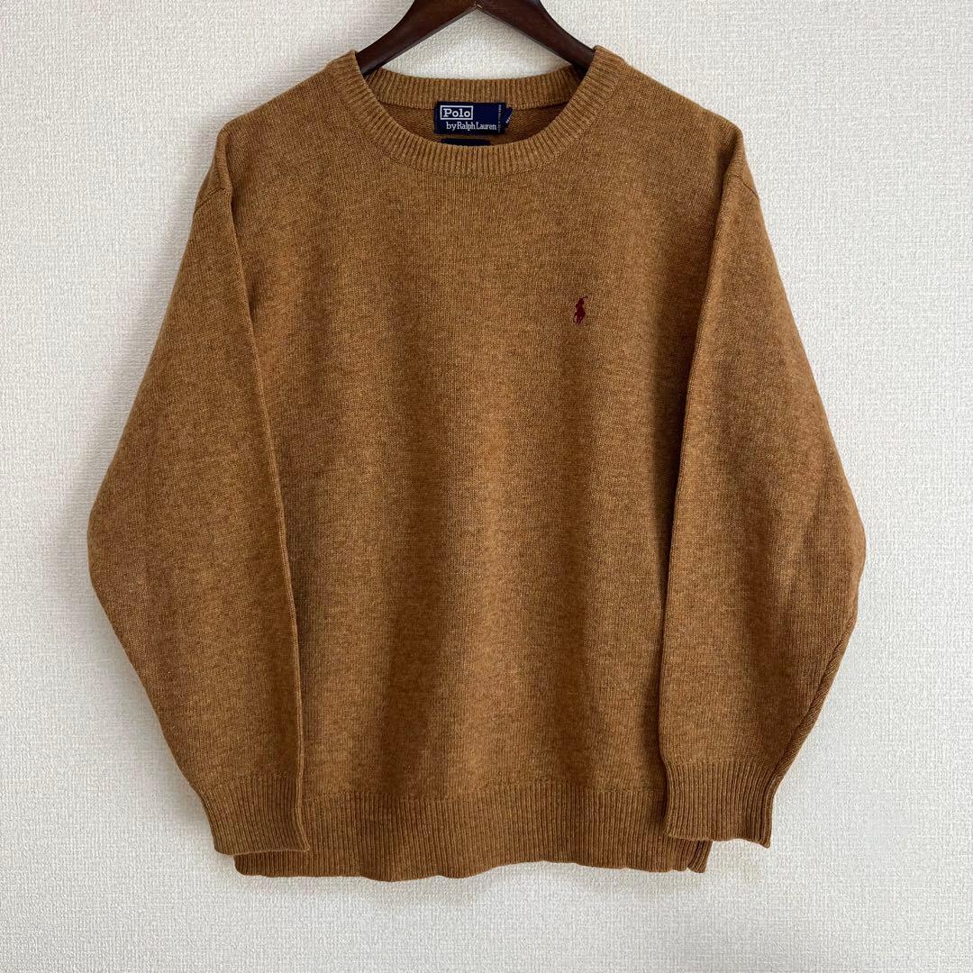 ポロ ラルフローレン ニット セーター ブラウン 赤ポニー刺繍 ウール L