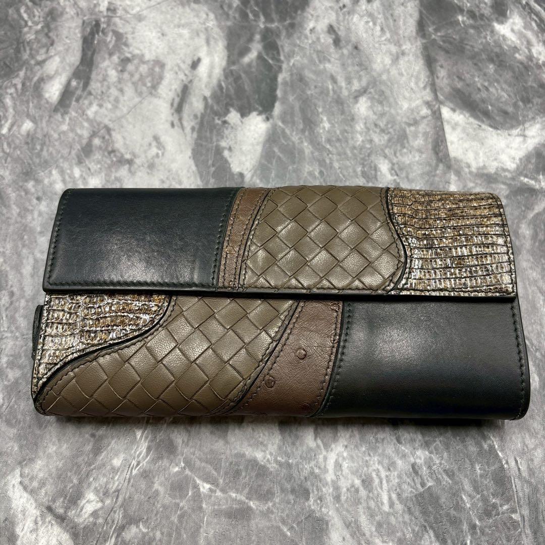 ボッテガヴェネタ限定品　長財布　イントレチャート　パイソン　オーストリッチ　レア