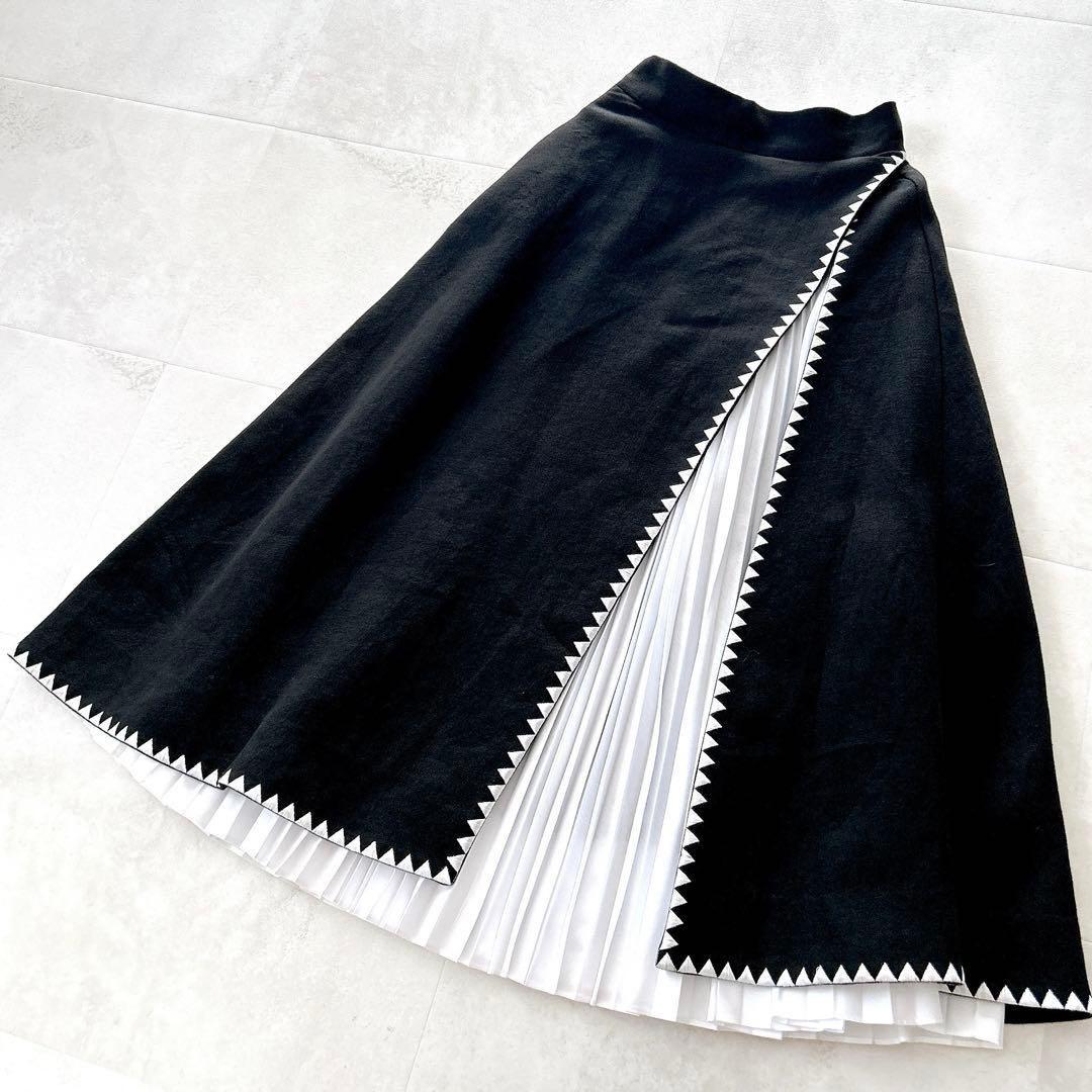 人気✨シートーキョー　ナタリーアシンメトリープリーツスカートバイカラーモノトーン