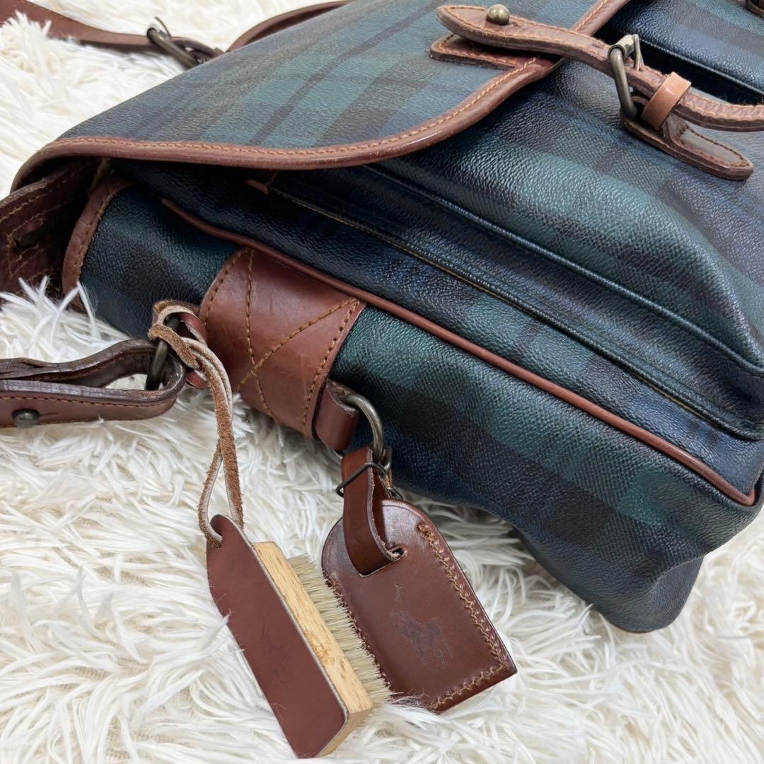 【美品】ポロ ラルフローレン PVC レザー メッセンジャーバッグ ブラシ付き