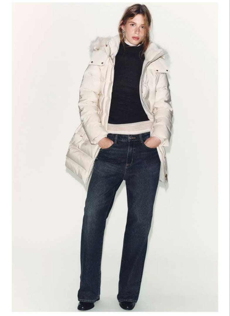 未使用 ZARA 2025AW ダウンジャケット ミドル丈 白 XL 25aw