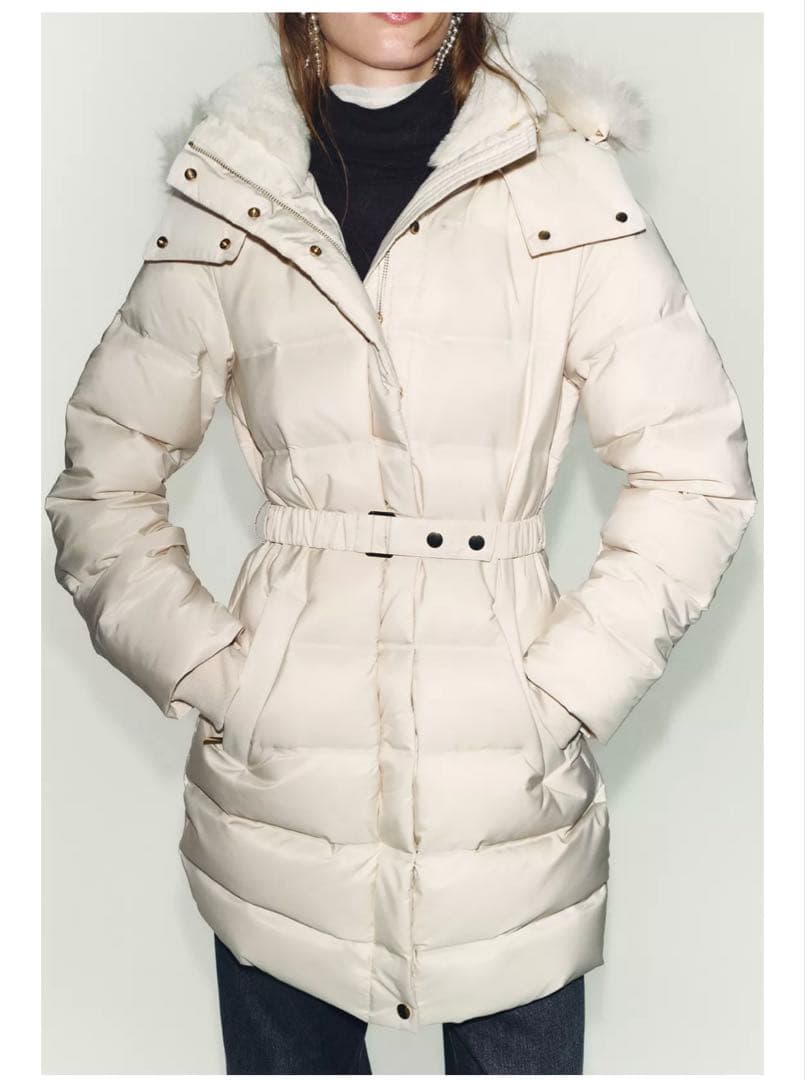 未使用 ZARA 2025AW ダウンジャケット ミドル丈 白 XL 25aw