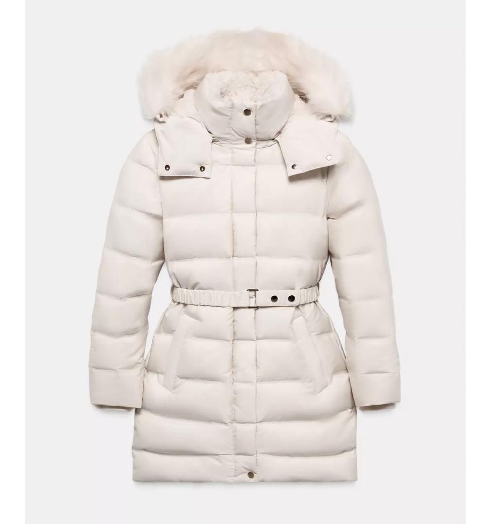 未使用 ZARA 2025AW ダウンジャケット ミドル丈 白 XL 25aw