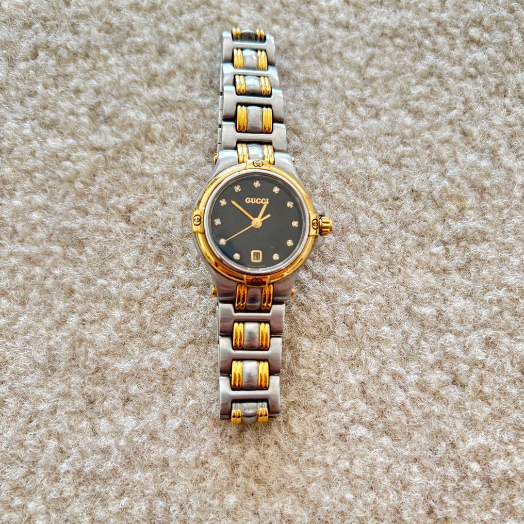 GUCCI グッチ 腕時計 9040M 11P ダイヤ コンビ 稼働中