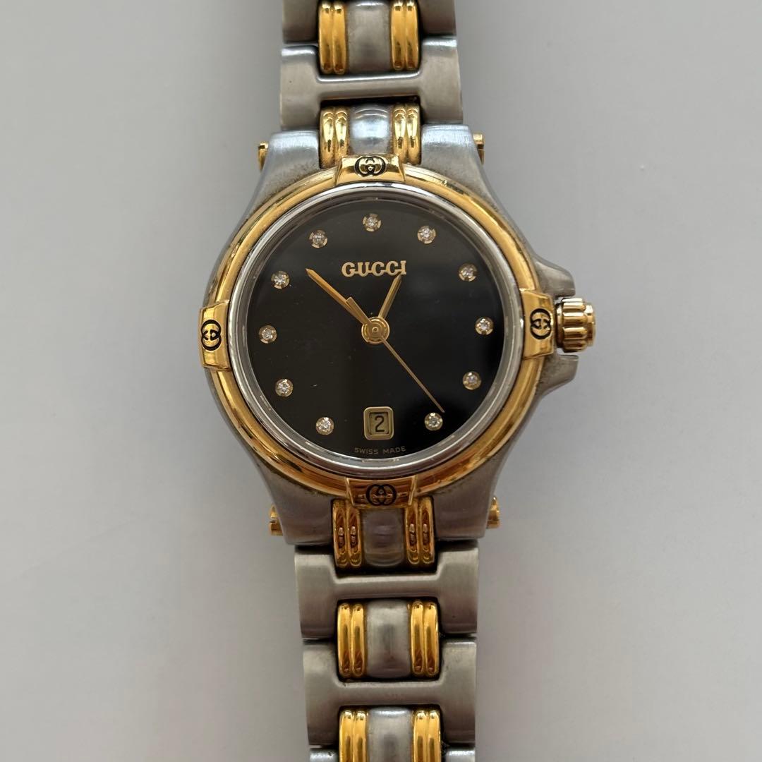 GUCCI グッチ 腕時計 9040M 11P ダイヤ コンビ 稼働中