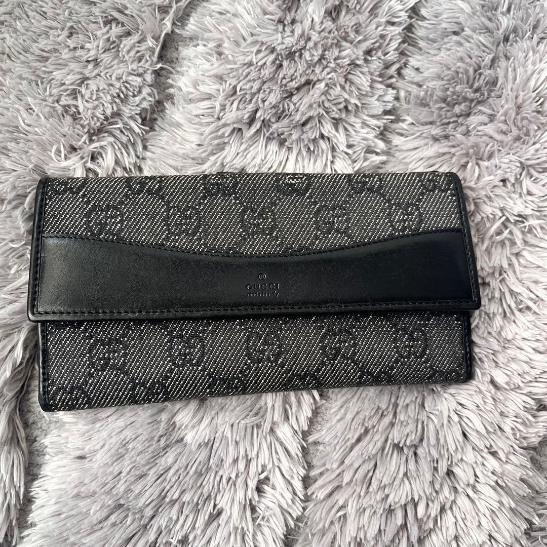良品　GUCCI GGキャンバス 長財布　ブラック　札入れ　小銭入れ　メンズ