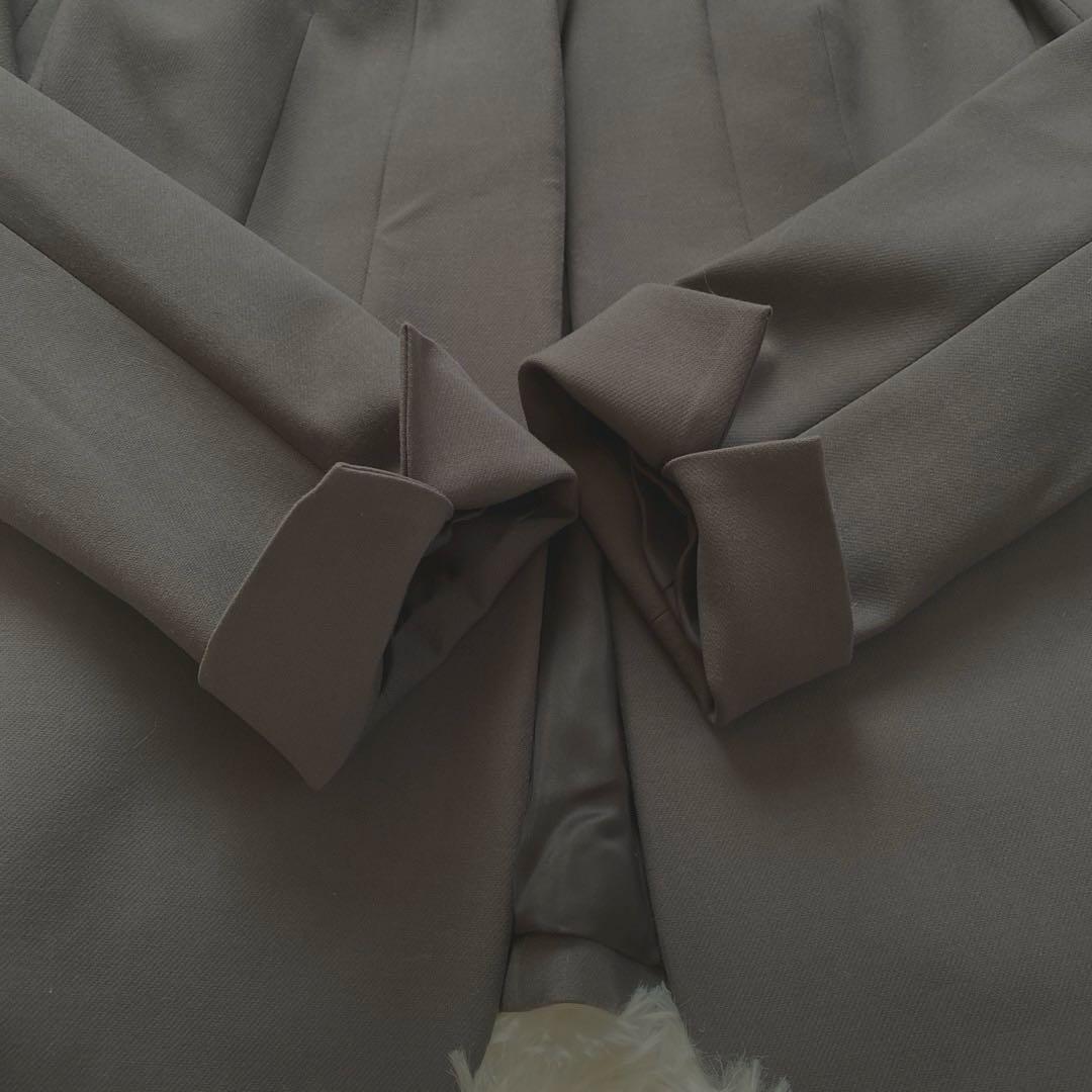 インディヴィ　ノーカラージャケット　セットアップ　グレー　パンツスーツ