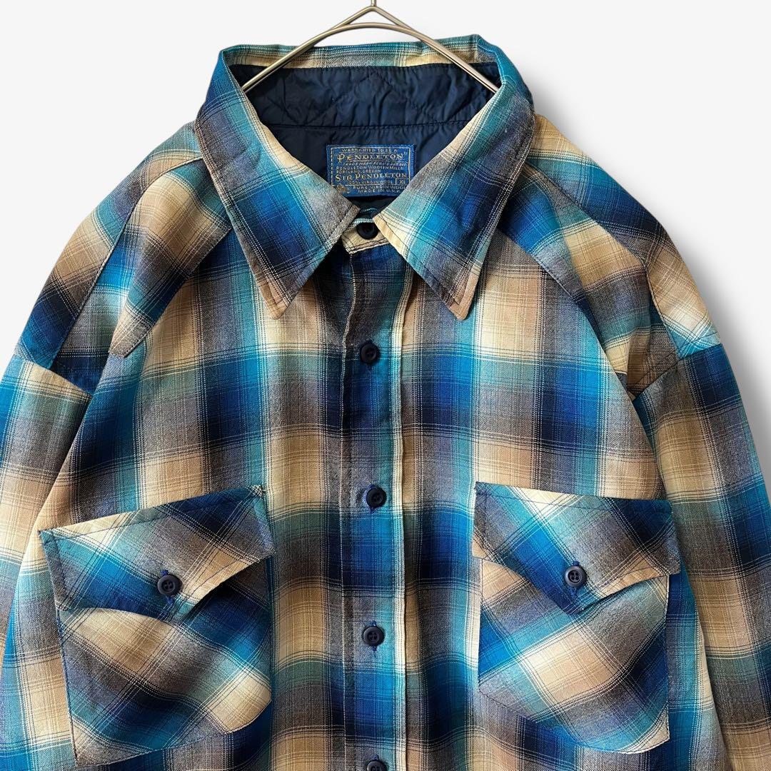 y01626 70s-80sUSA製　サー・ペンドルトン ウールシャツ　チェック