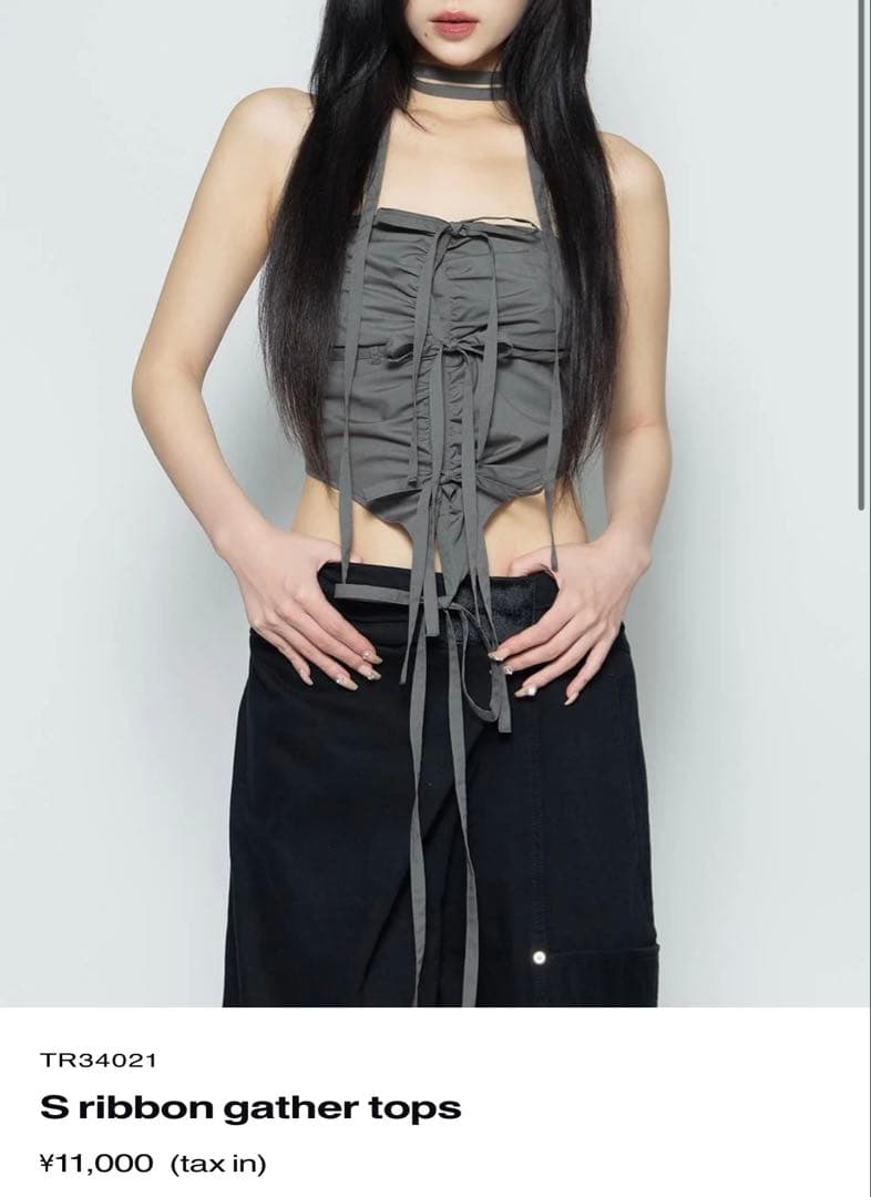 THEREDTHREAD S ribbon gather topsグレー