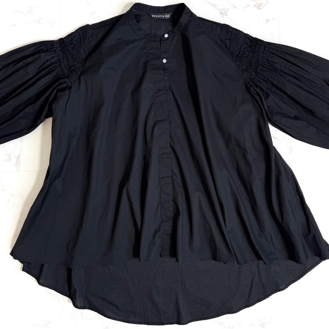 【新品】ミズイロインド ピンタックパフスリーブシャツ 定価1.9万円 ブラック