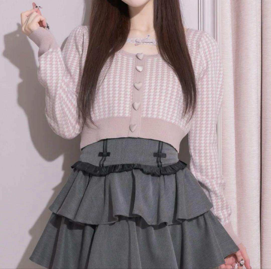 pium レーステープハートボタンニット ピンク