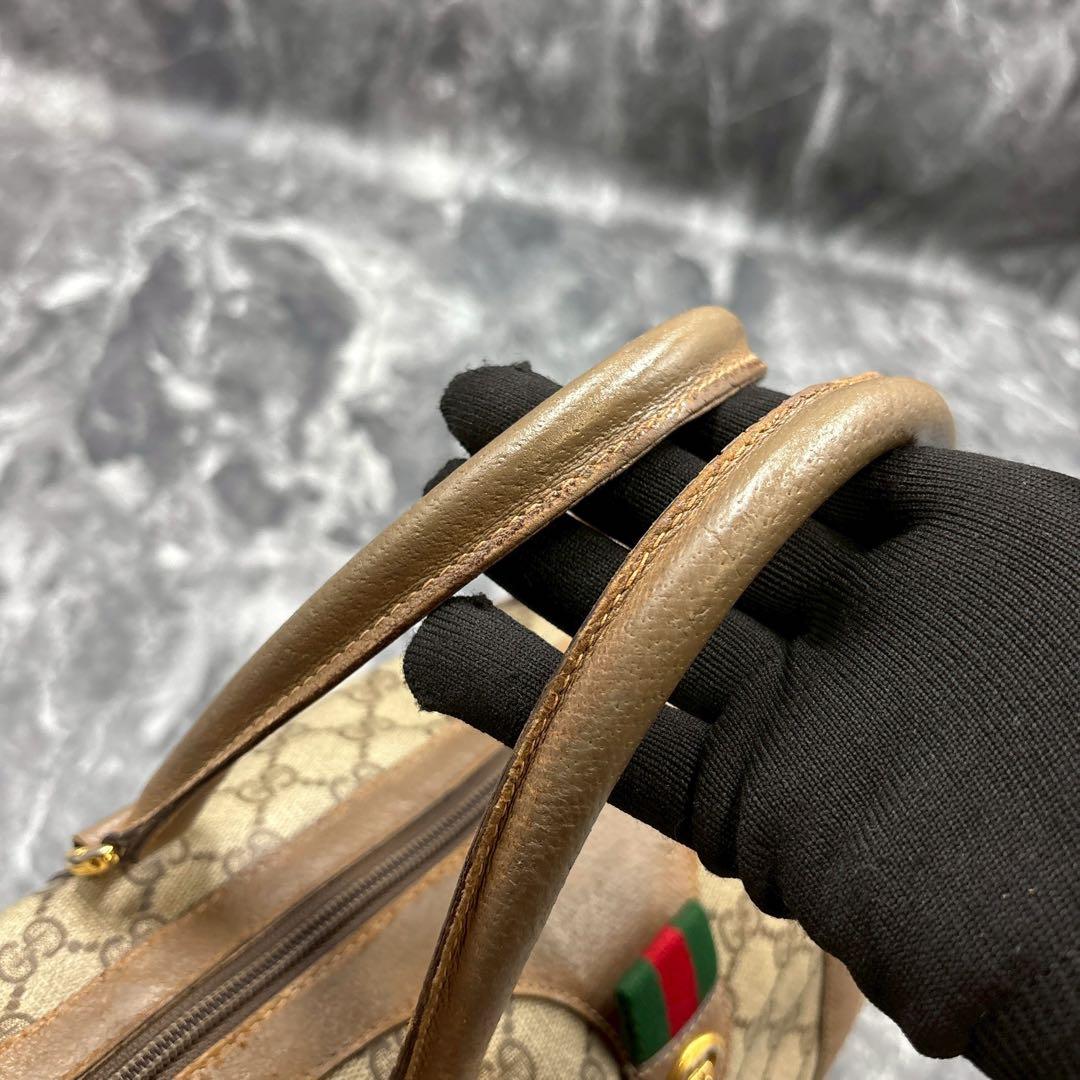 ✨美品✨GUCCI GG シェリーライン ボストンバッグ ベージュ レザー ロゴ