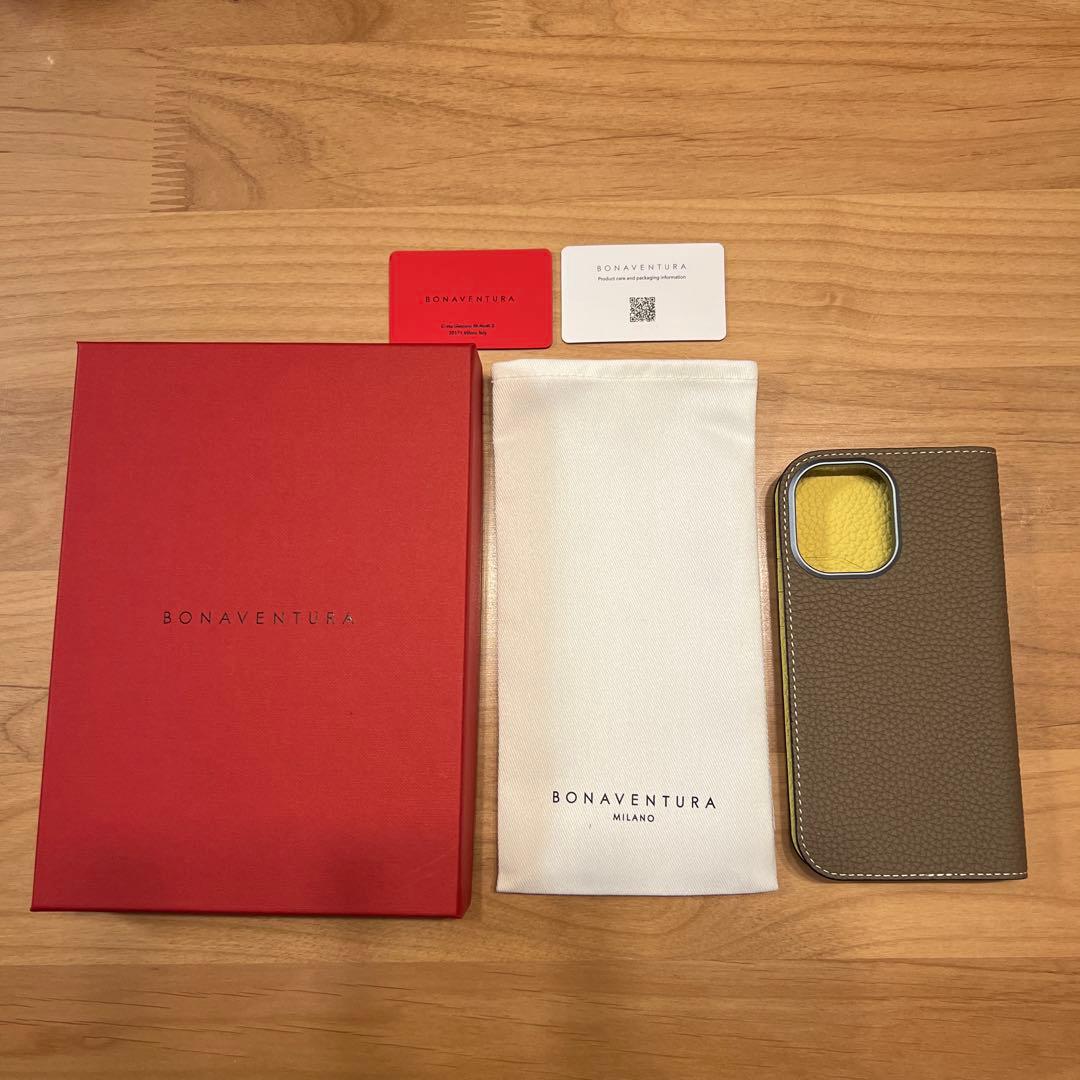 BONAVENTURA 手帳型 iPhone16 ケース エトープ×イエロー