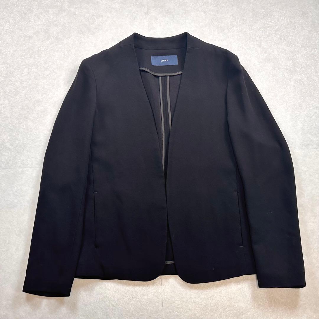 【美品】SHIPS ノーラペルセットアップ スーツ イージー素材 ブラック