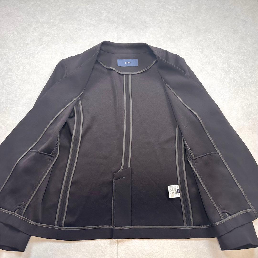 【美品】SHIPS ノーラペルセットアップ スーツ イージー素材 ブラック