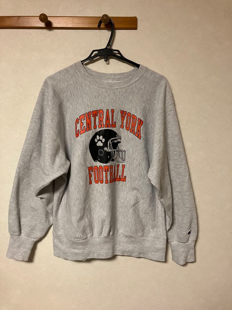 タグ無しチャンピオンリバースウィーブ　トレーナー3段プリント グレー