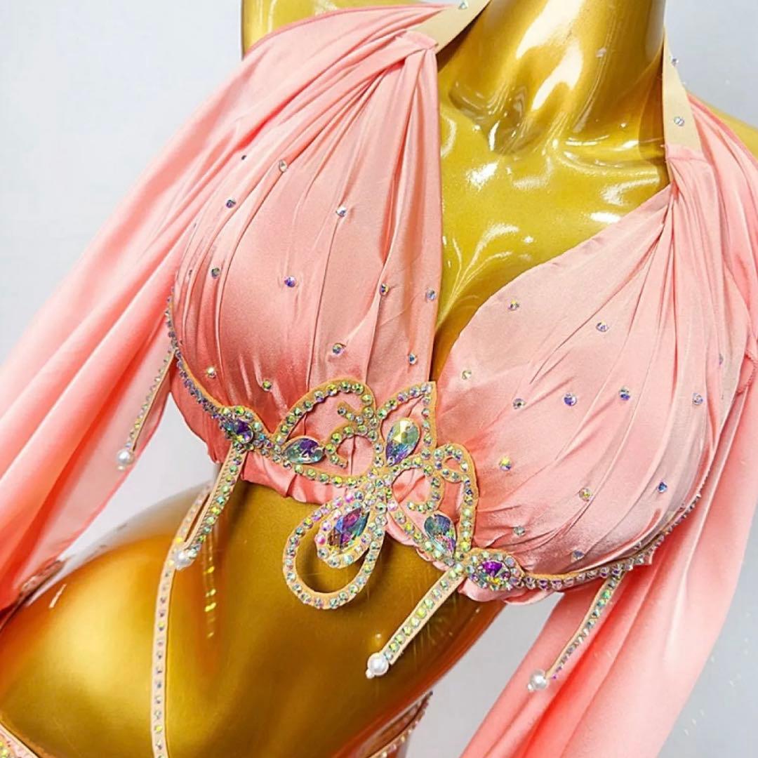 【新品未使用】ベリーダンス　セットアップ　衣装　サーモンピンク　レッスン　華やか