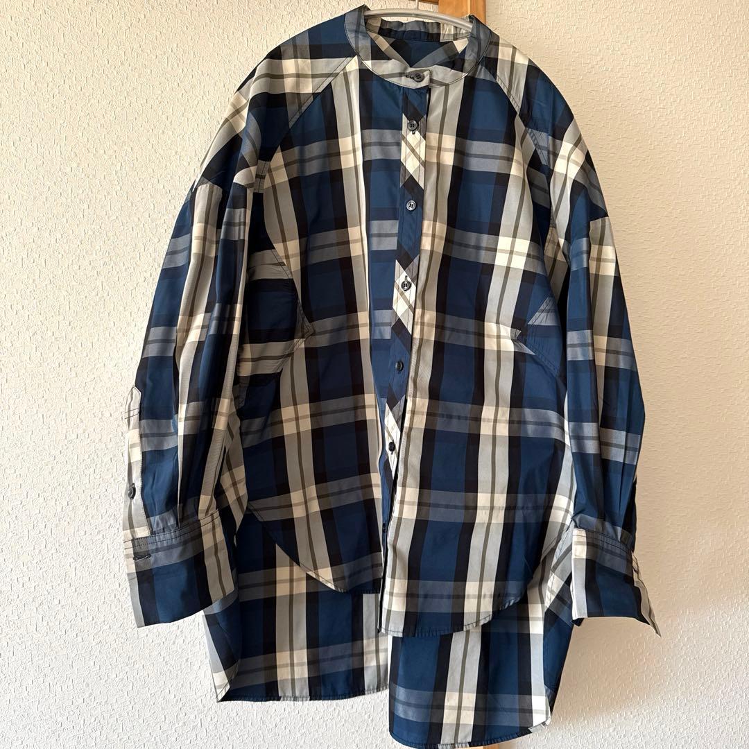 マチャット ネイビー チェック柄 オーバーブラウス