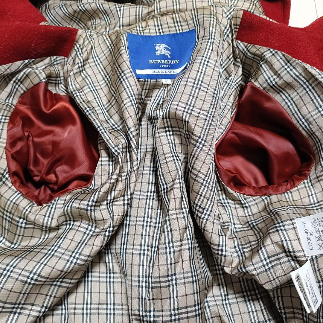 【美品】バーバリーブルーレーベル ダッフルコート ノバチェック レッド 38