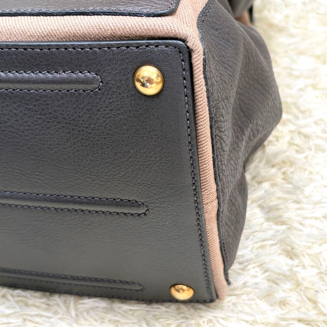 YSL イヴサンローラン ミューズトゥ グレー レザー ハンドバッグ　肩掛け