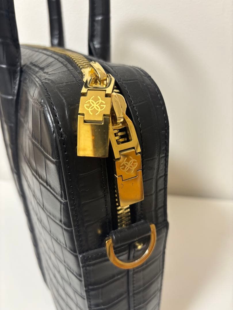 GOLDEN CONCEPT ブリーフケース 黒 クロコ調エンボスレザー 美品