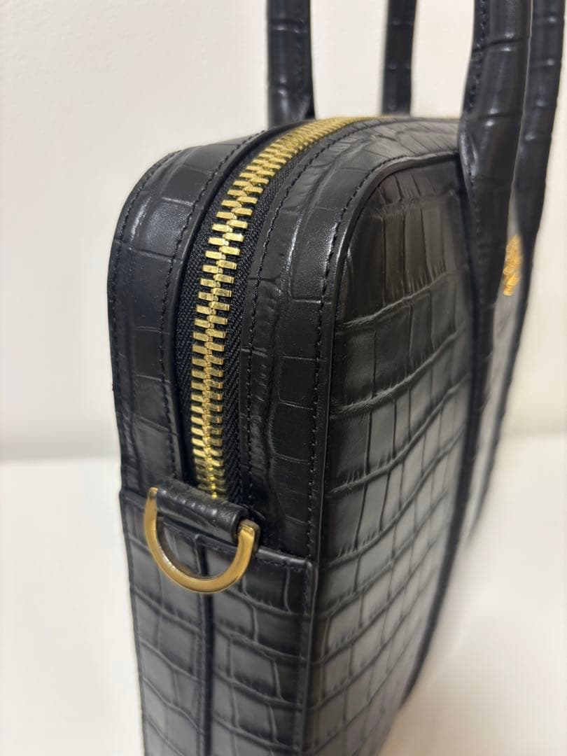 GOLDEN CONCEPT ブリーフケース 黒 クロコ調エンボスレザー 美品