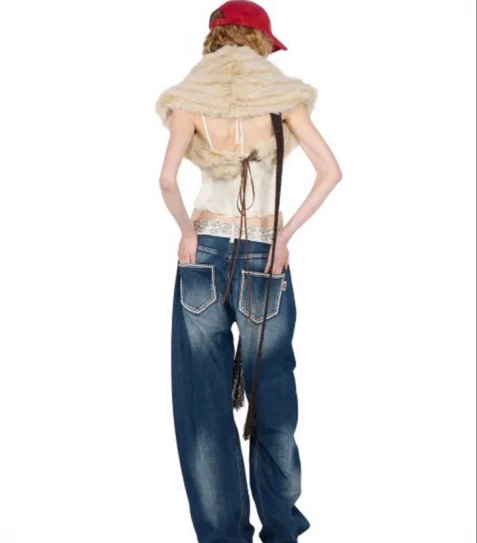 SCULPTOR ビーズウエストデニムパンツ インディゴブルー