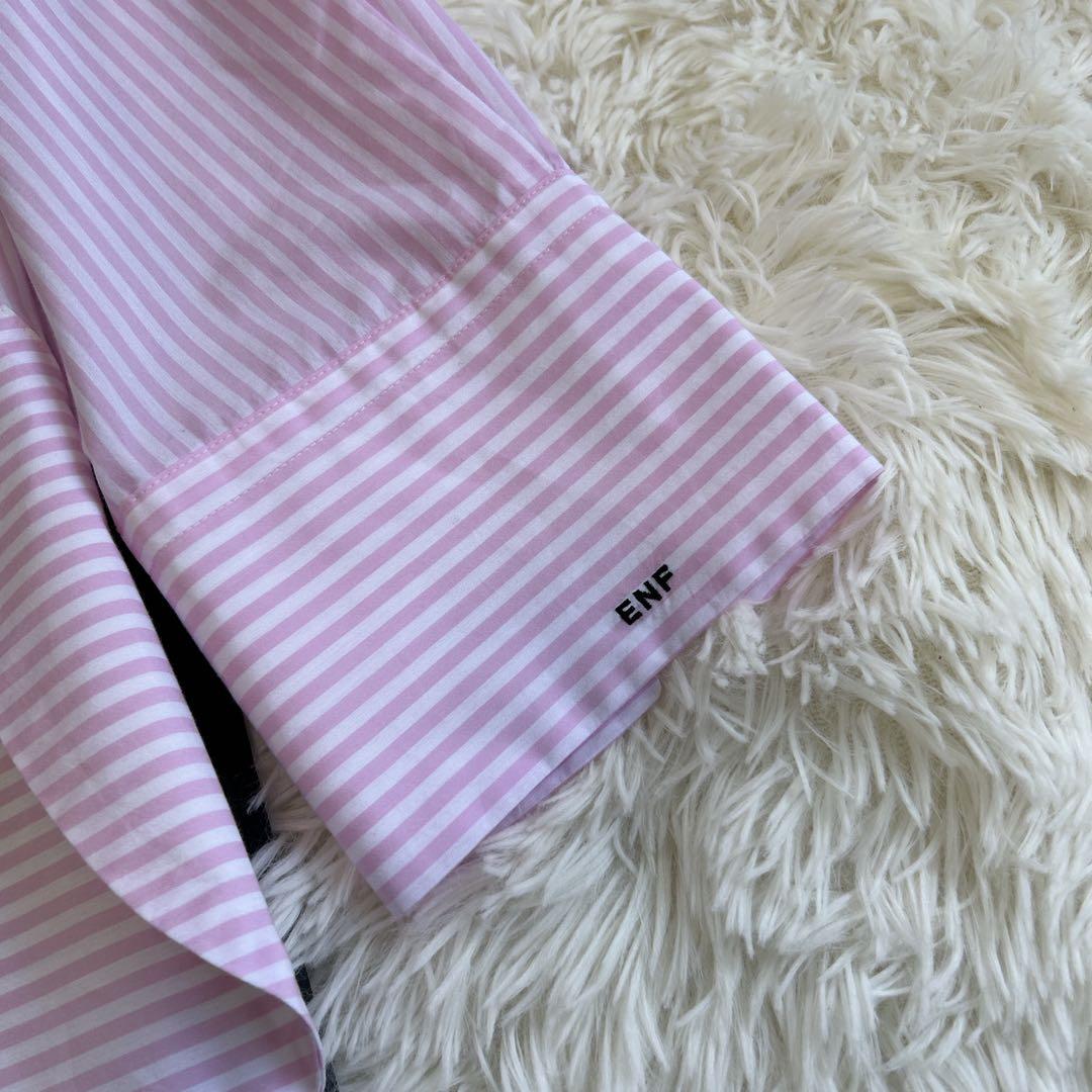 美品✨完売 エンフォルド ストライプ ソリッドスリーブシャツ ロゴ刺繍 ピンク