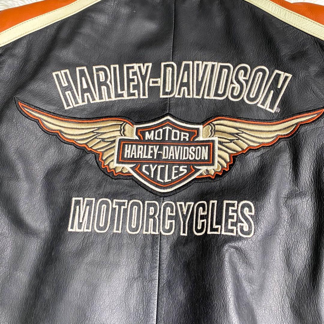 良品✨HARLEY-DAVIDSON ライダース L 本革 ロゴ ライナー 黒