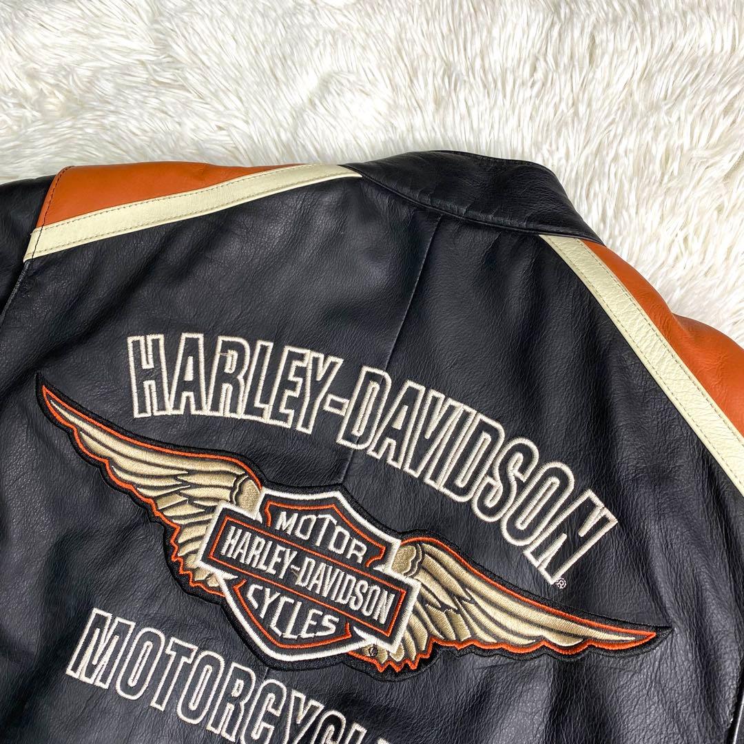 良品✨HARLEY-DAVIDSON ライダース L 本革 ロゴ ライナー 黒