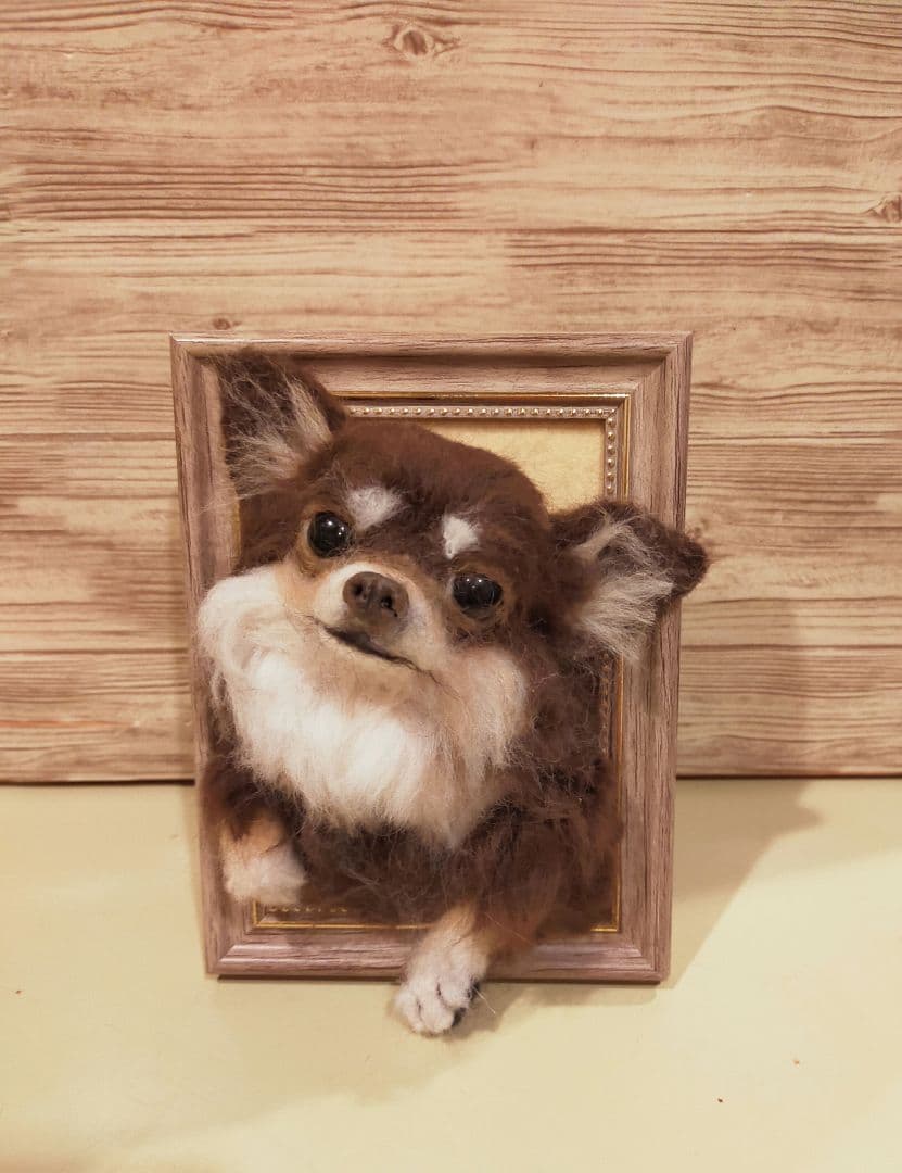 羊毛フェルト　ハンドメイド　犬　チワワ　フレーム
