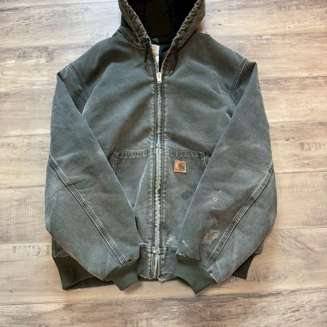 carharttカーハートアクティブジャケットモスグリーンL古着フェード短丈