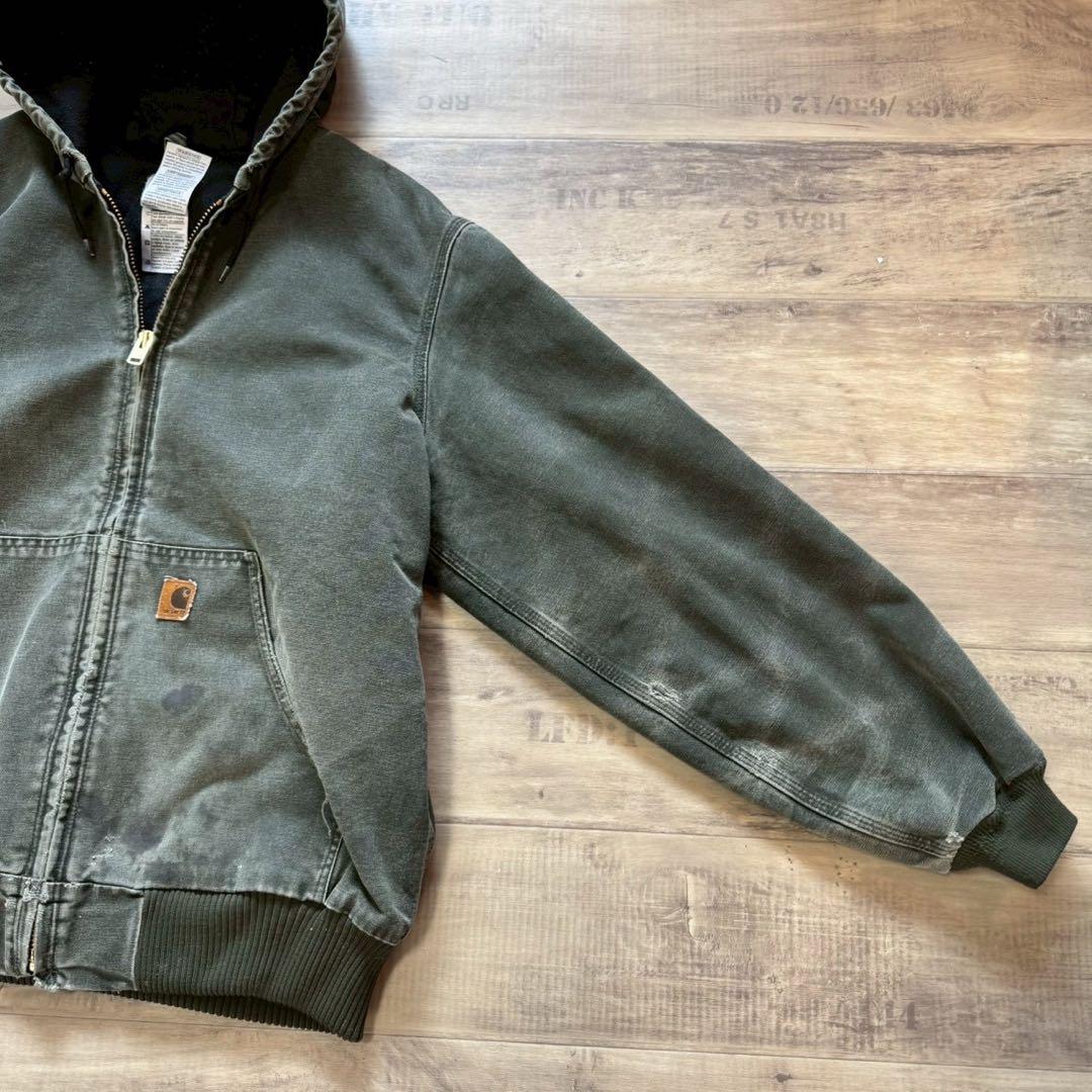 carharttカーハートアクティブジャケットモスグリーンL古着フェード短丈