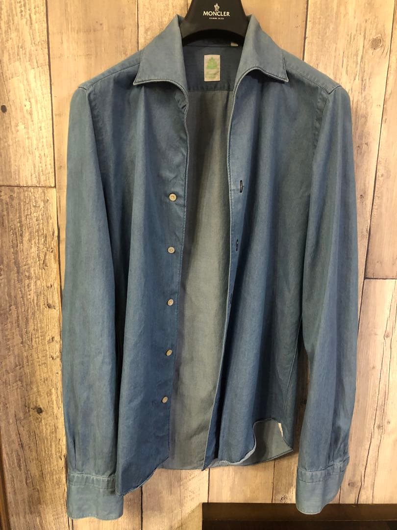 新作 フィナモレ MANUEL ワンピースカラー インディゴ デニムシャツ