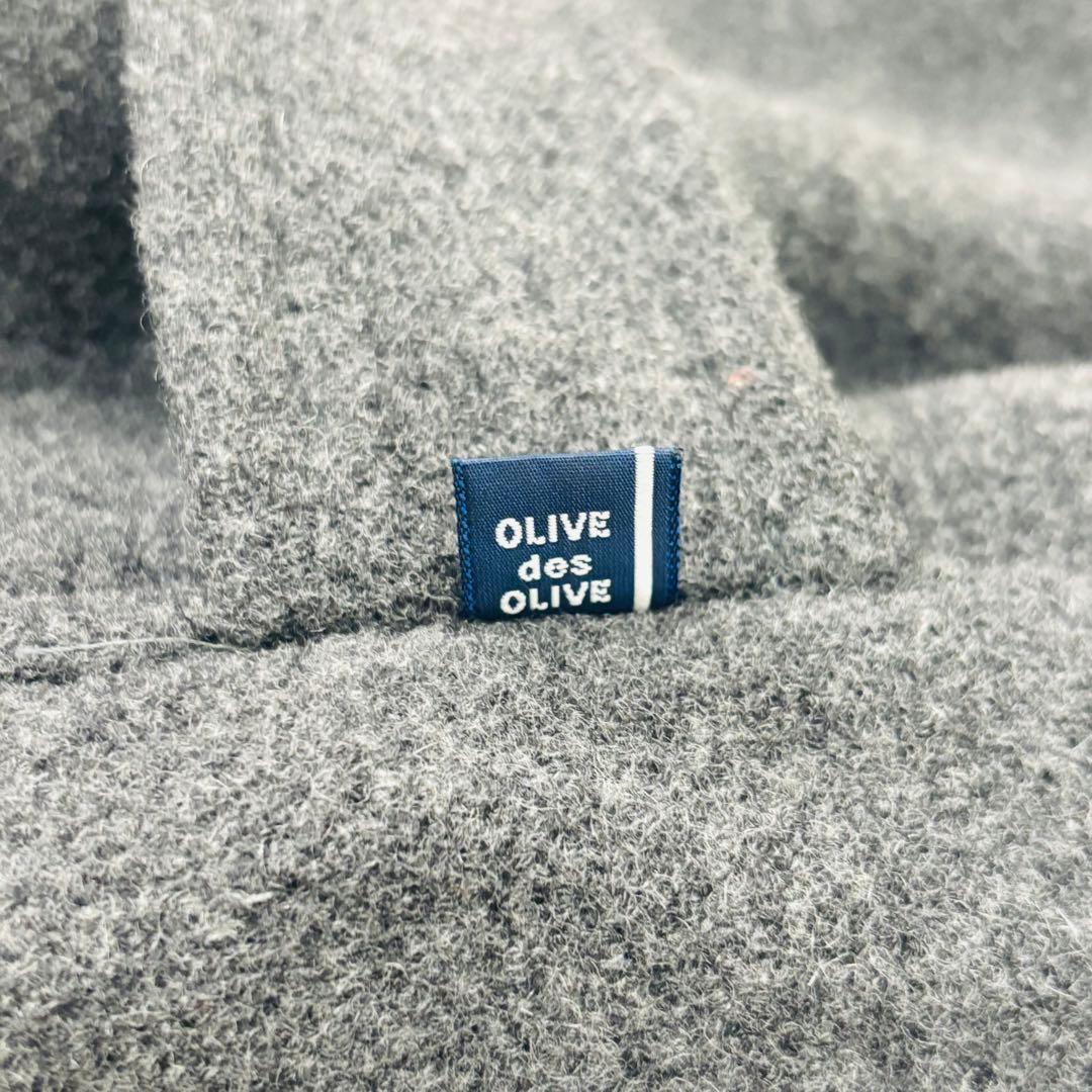 オリーブデオリーブ ダッフルコート グレー ウール 裏地チェック柄 Lサイズ