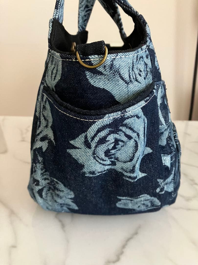 883 にさおり　花柄デニムリメイクバック　ハンドメイド2点