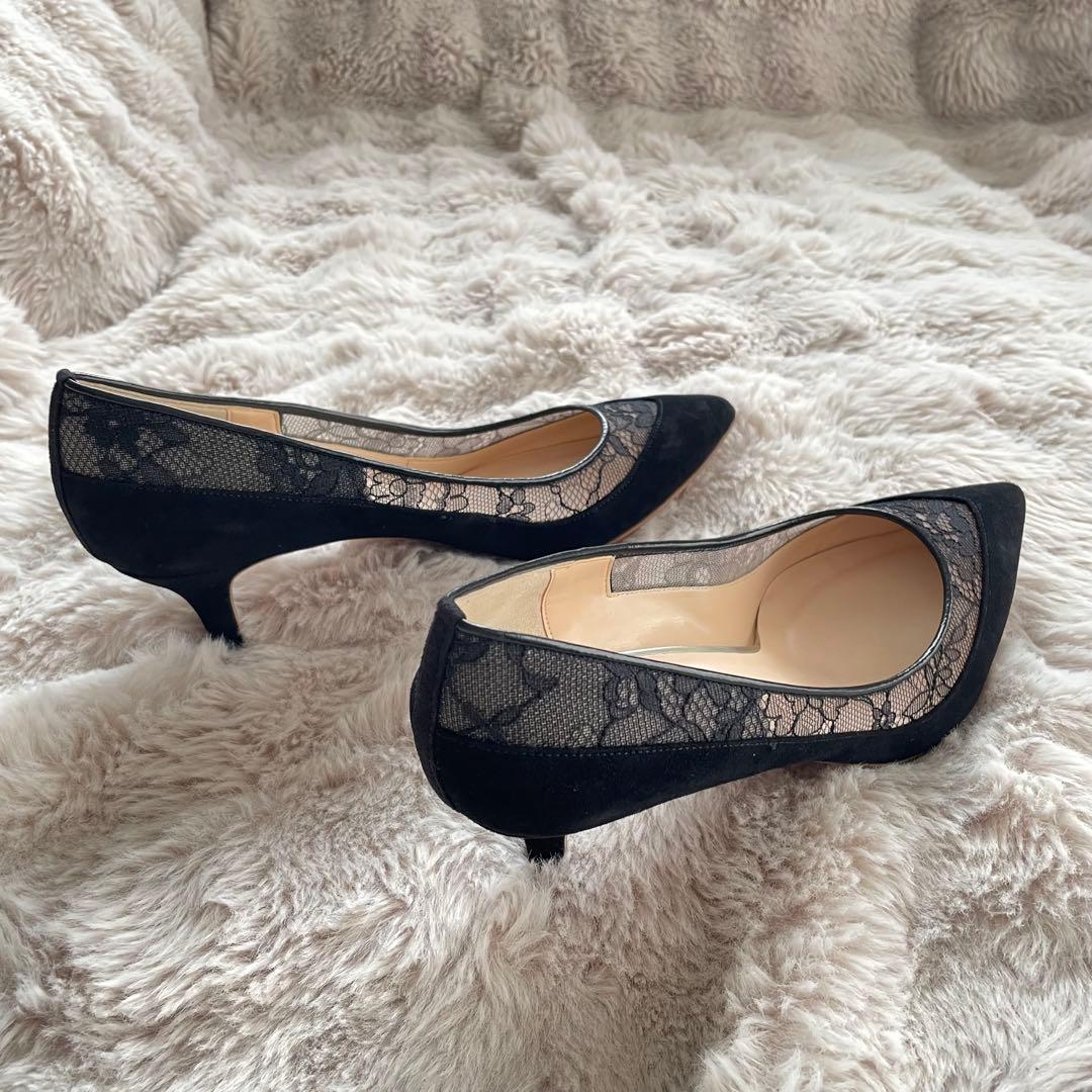 未使用【極美品】DIANA レースアップポインテッドトゥパンプス 25cm 黒