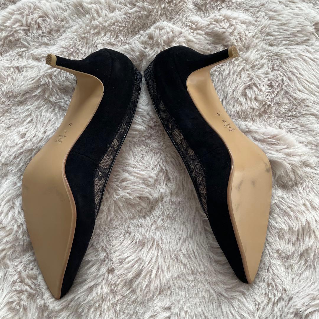 未使用【極美品】DIANA レースアップポインテッドトゥパンプス 25cm 黒