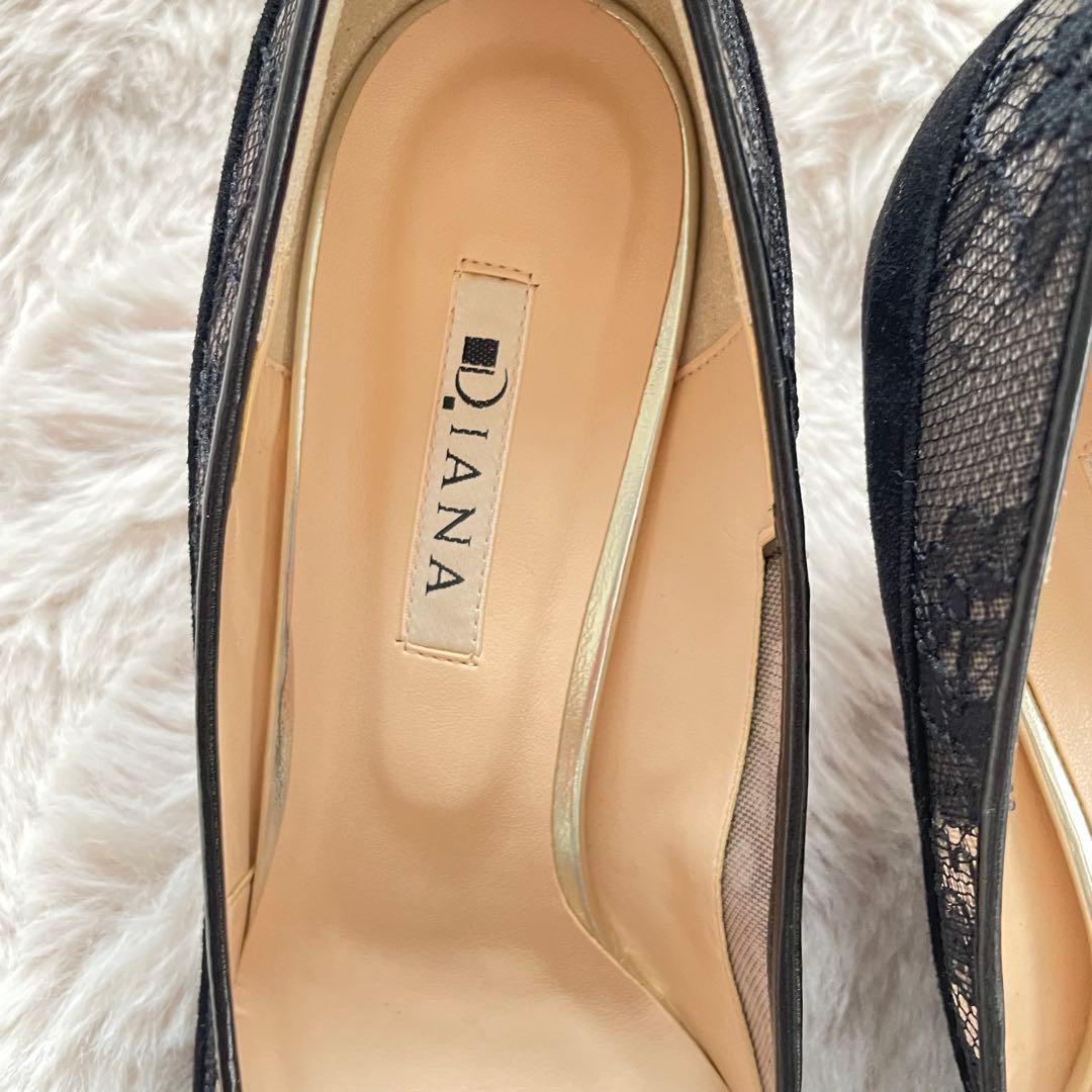 未使用【極美品】DIANA レースアップポインテッドトゥパンプス 25cm 黒