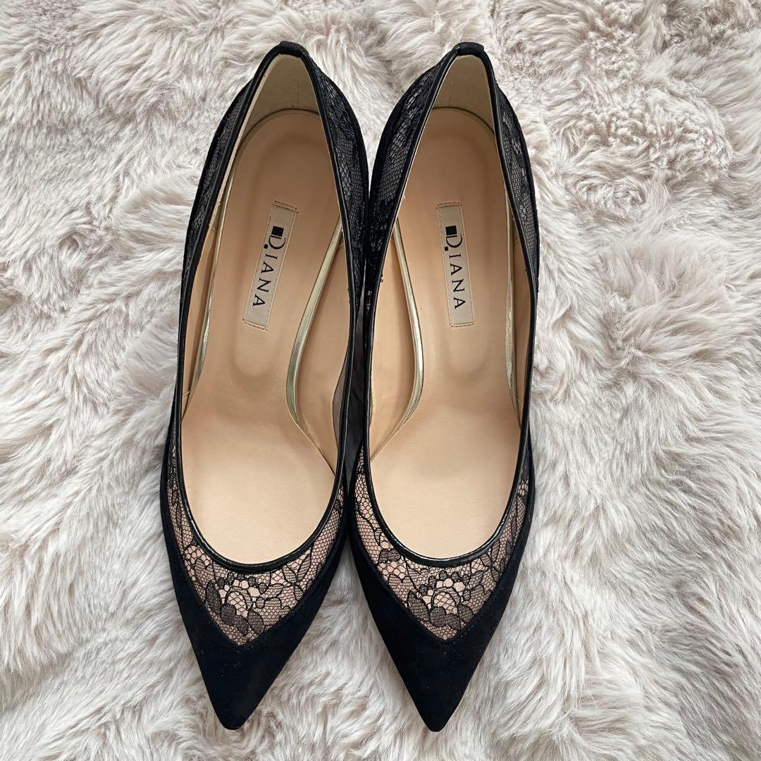 未使用【極美品】DIANA レースアップポインテッドトゥパンプス 25cm 黒
