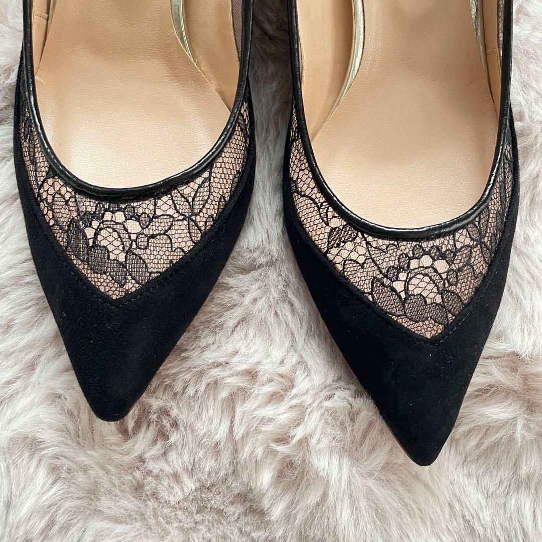 未使用【極美品】DIANA レースアップポインテッドトゥパンプス 25cm 黒