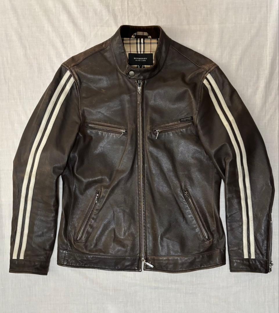 バーバリーブラックレーベル　羊革　シングルライダースジャケット　L 三陽商会
