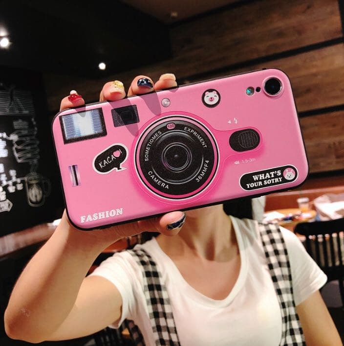 iPhone ケース カメラ型 ピンク