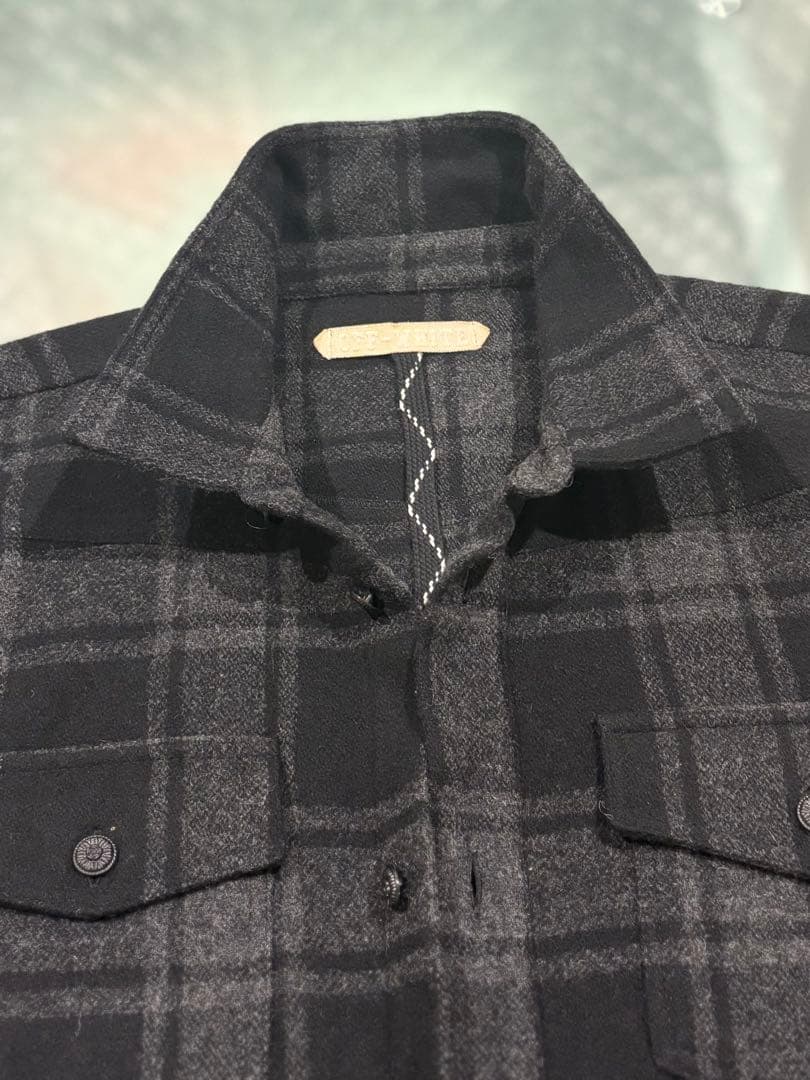 最終価格希少ブラックoff-whiteチェック柄長袖ロングシャツ