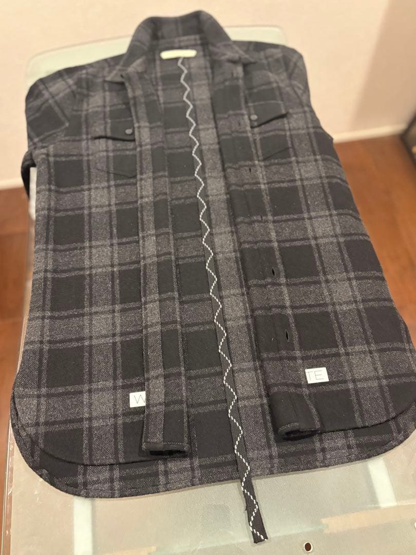 最終価格希少ブラックoff-whiteチェック柄長袖ロングシャツ